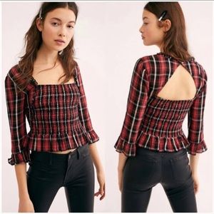 Free People Plaid Peplum Top